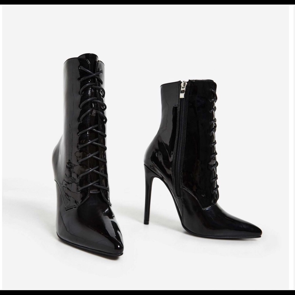 Patent black lace up  Ego boots